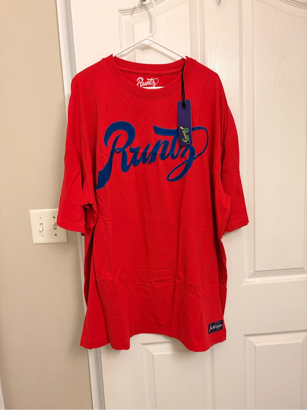 New Runtz Red Graphic Tee with Blue Script Logo